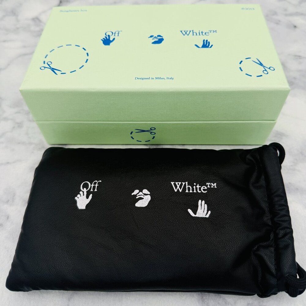 Off-White Sunglasses Case Set, Mint Boxed, Padded Drawstring Bag, Cleaning Cloth - Picture 3 of 8